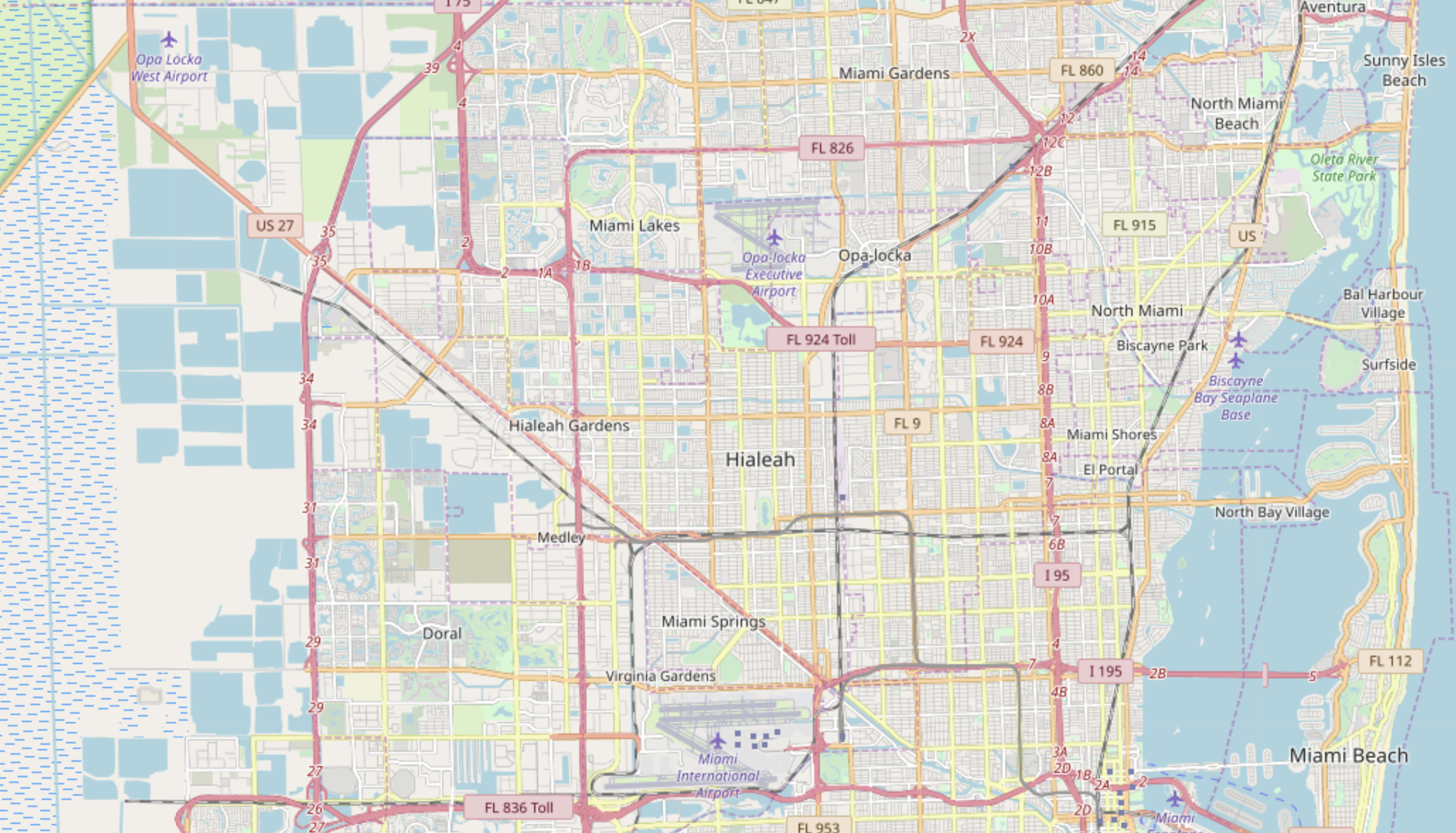 Map of Hialeah, Florida Major Highways