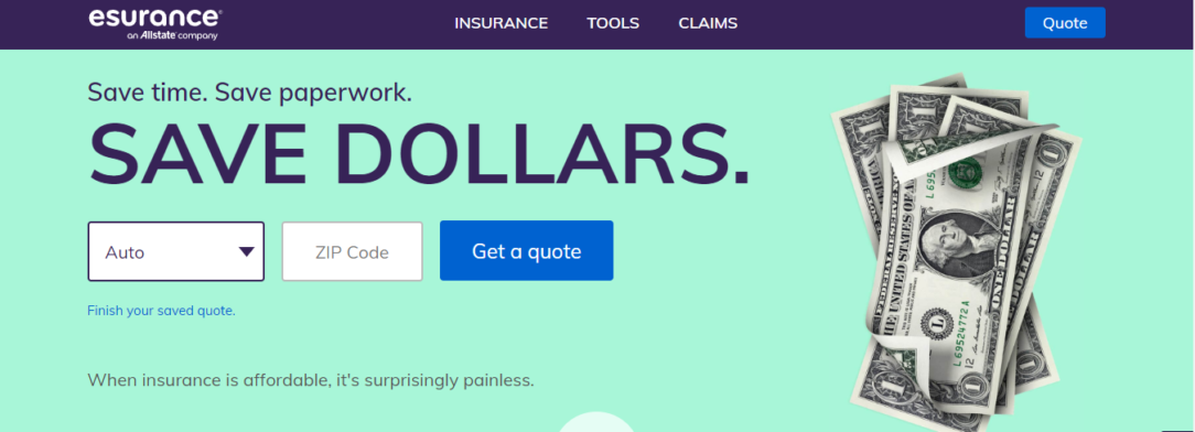Esurance Screenshot: Esurance vs. Geico Auto Insurance
