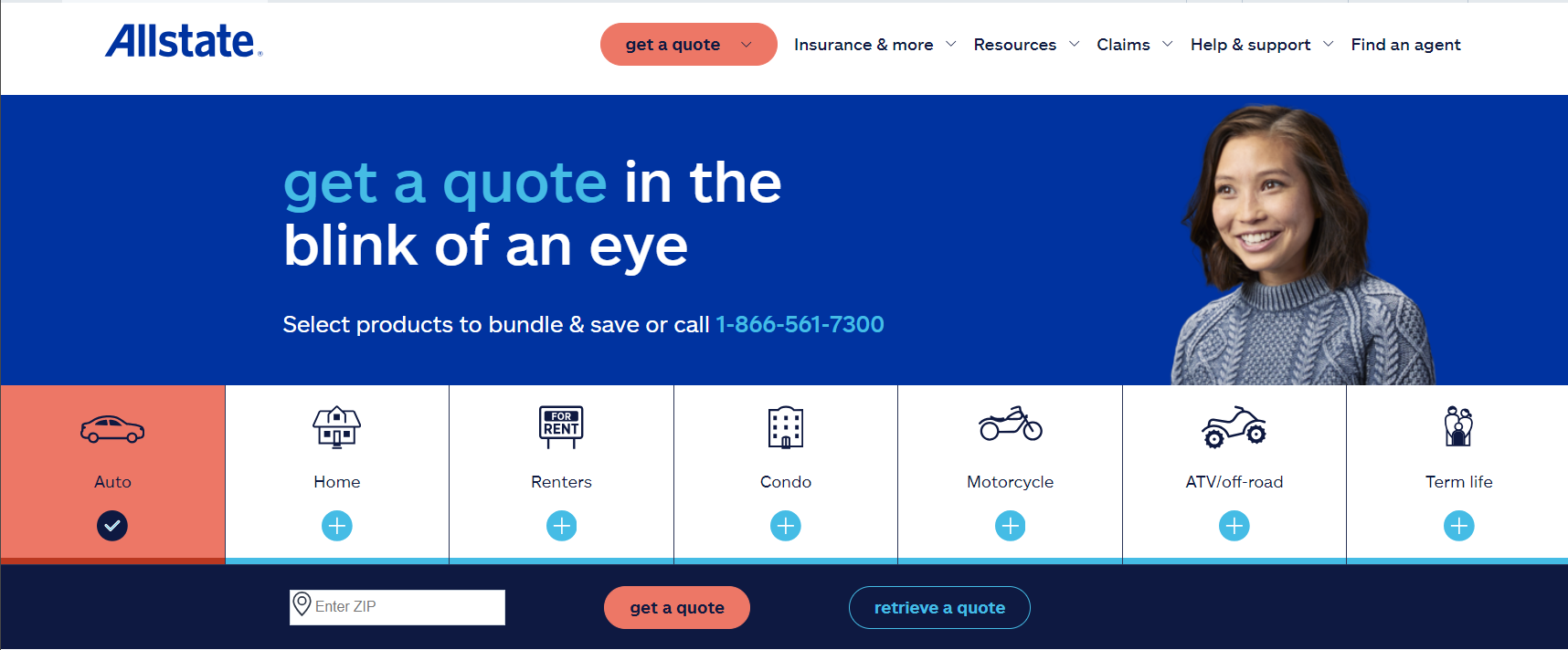 Allstate Site Screenshot: Best Auto Insurance for Limited-Use Vehicles