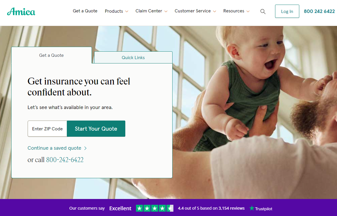 Amica Site Screenshot: Best Co-Op Auto Insurance