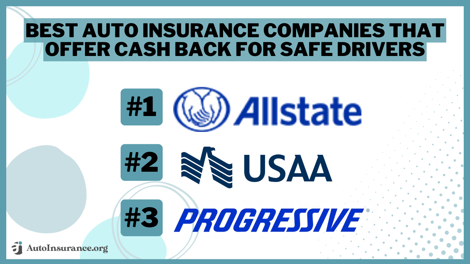 Allstate, USAA Progressive best auto insurance companies that offer cash back for safe drivers