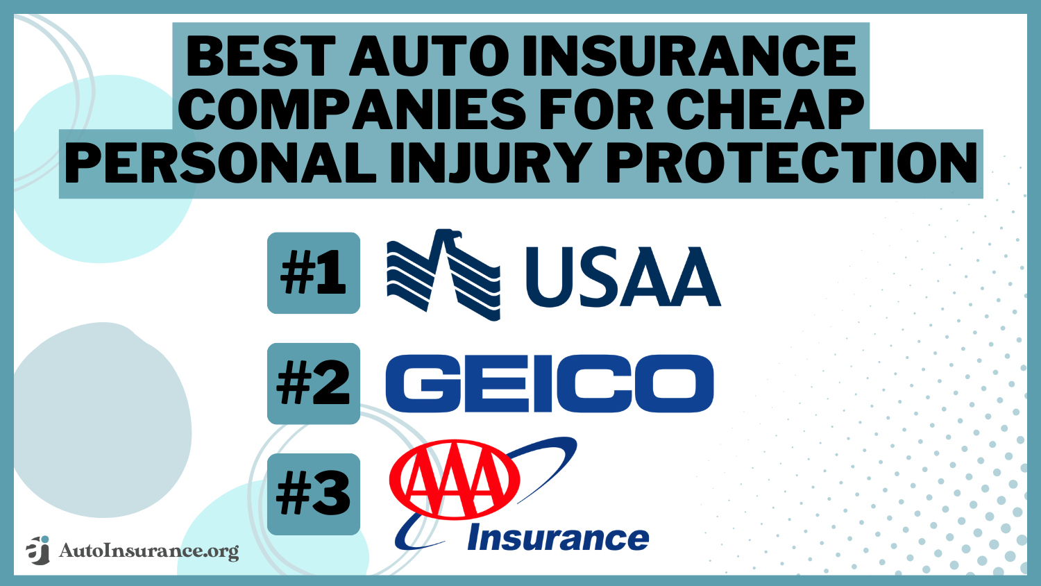 best auto insurance companies for cheap personal injury protection: USAA, Geico, AAA