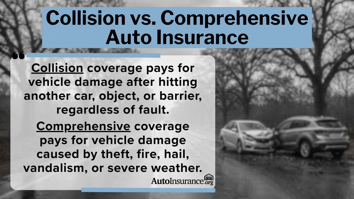 Collision vs. Comprehensive Auto Insurance Collision vs. Comprehensive Auto Insurance