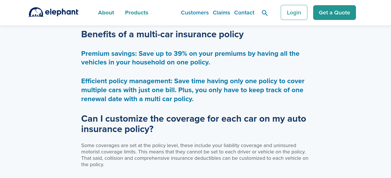 elephant auto insurance discount for multiple vehicles