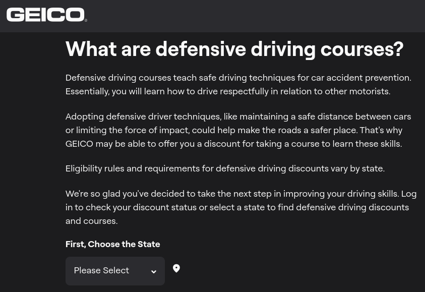 Geico Defensive Driving Course Site Screenshot Geico Defensive Driving Course Site Screenshot