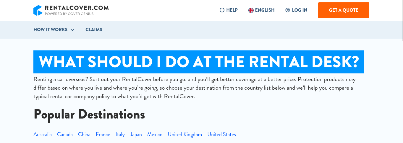 Rental Cover Homepage Screenshot: does my auto insurance cover rental cars?