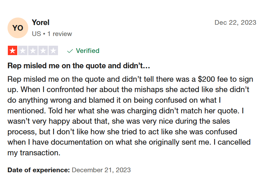 TrustPilot screenshot: SelectQuote review