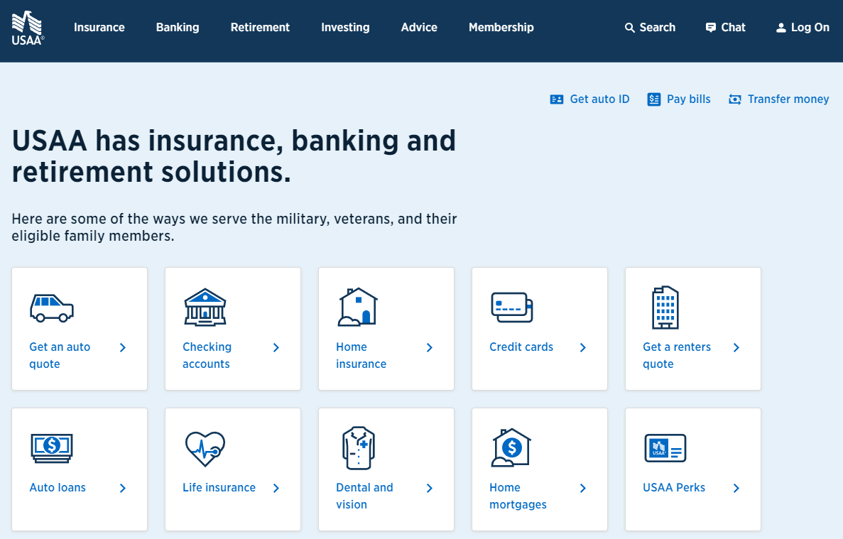 USAA HomePage Screenshot: Cheapest Liability-Only Auto Insurance 