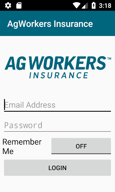 AgWorkers Auto Insurance Mobile App Log-in Screen