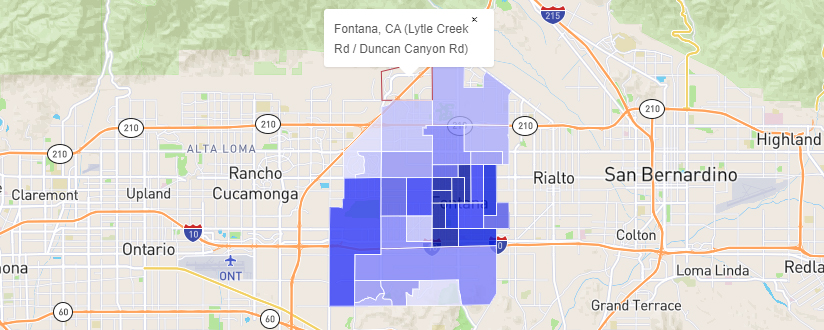 Map of Fontana, California safest neighborhoods