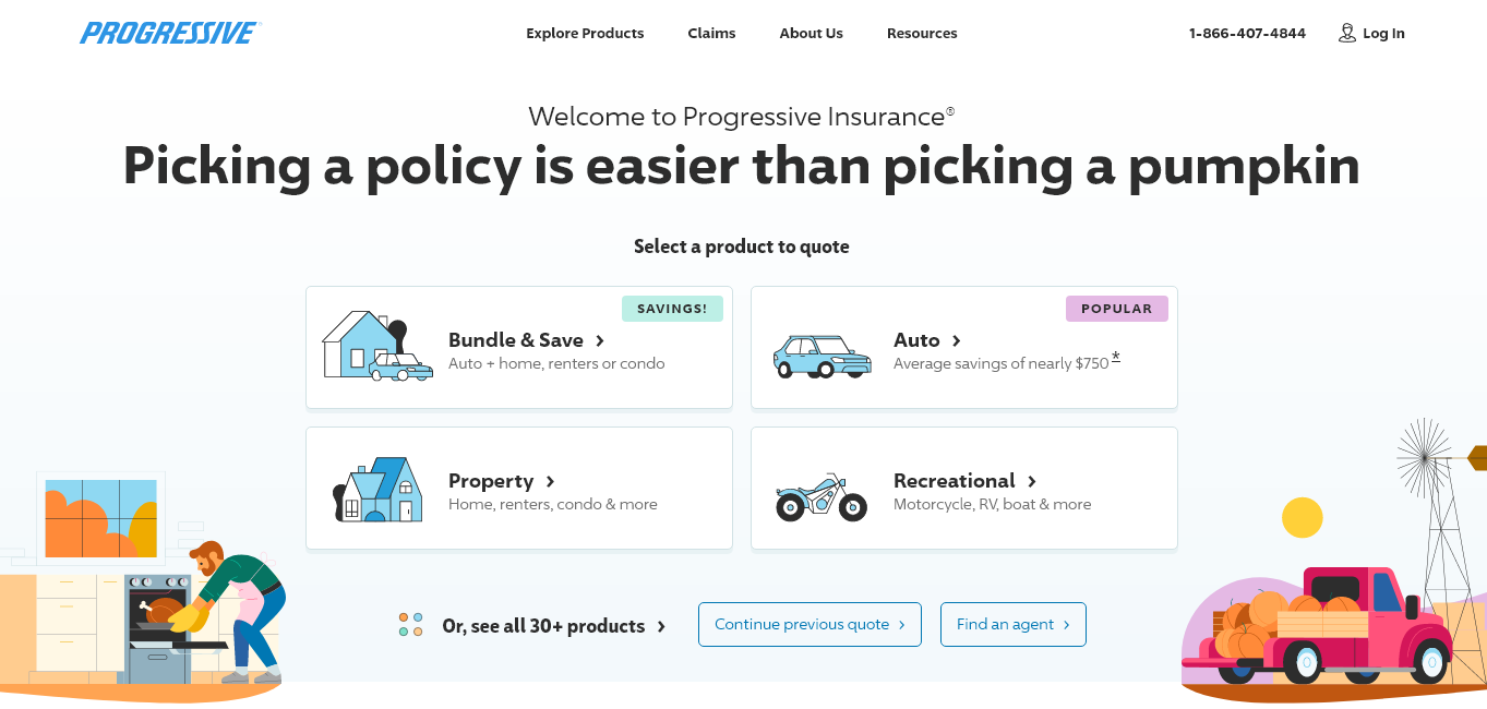 Progressive Site Screenshot: Best Auto Insurance Company for Telecommuters