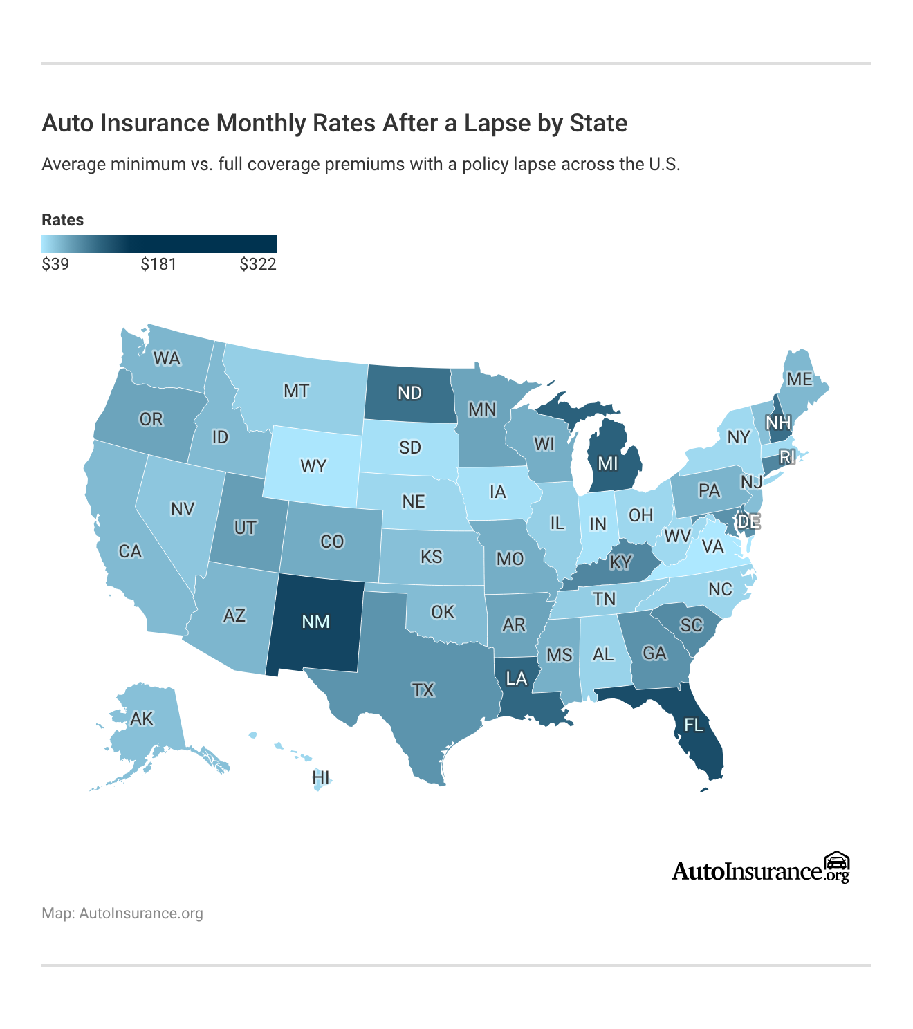 Auto Insurance Monthly Rates After a Lapse by State Auto Insurance Monthly Rates After a Lapse by State