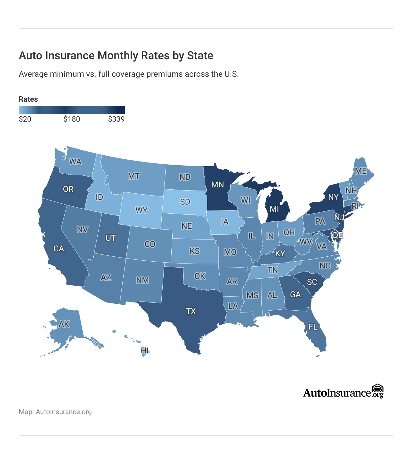 Auto Insurance Monthly Rates by State