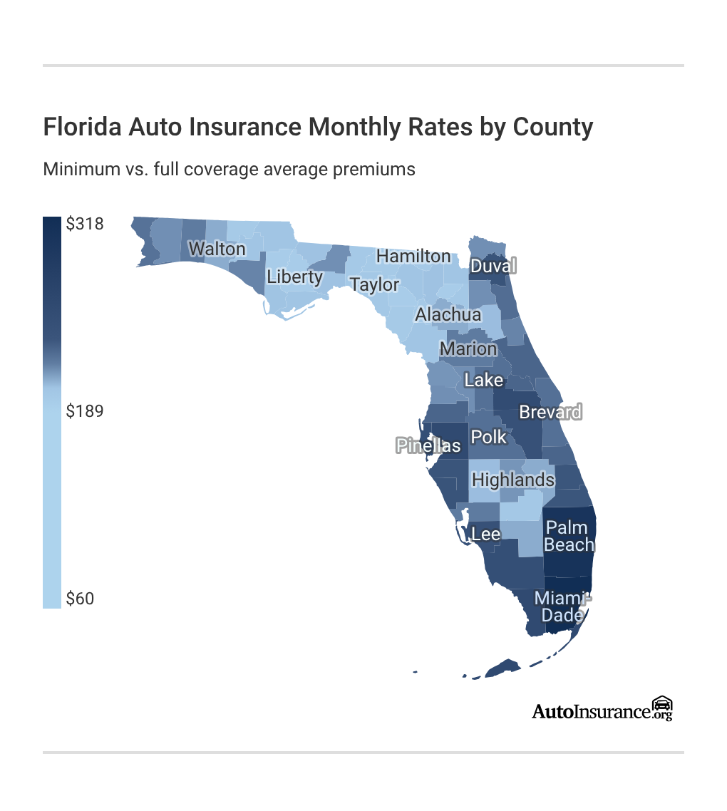 Florida Auto Insurance Monthly Rates by County Florida Auto Insurance Monthly Rates by County