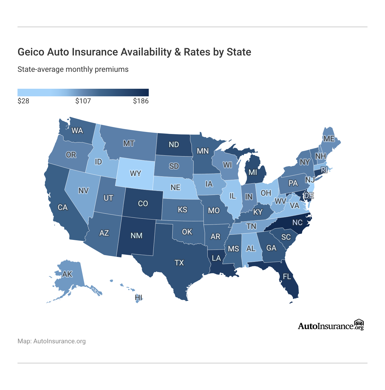 Geico Auto Insurance Availability & Rates by State Geico Auto Insurance Availability & Rates by State