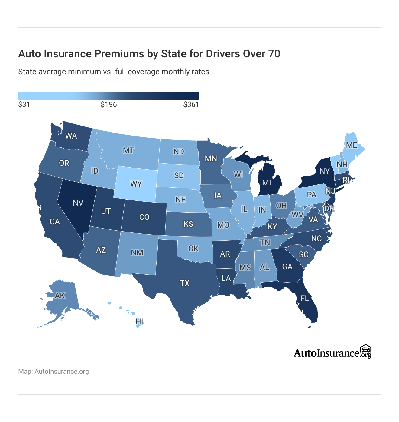 <h3>Auto Insurance Premiums by State for Drivers Over 70</h3> <h3>Auto Insurance Premiums by State for Drivers Over 70</h3>