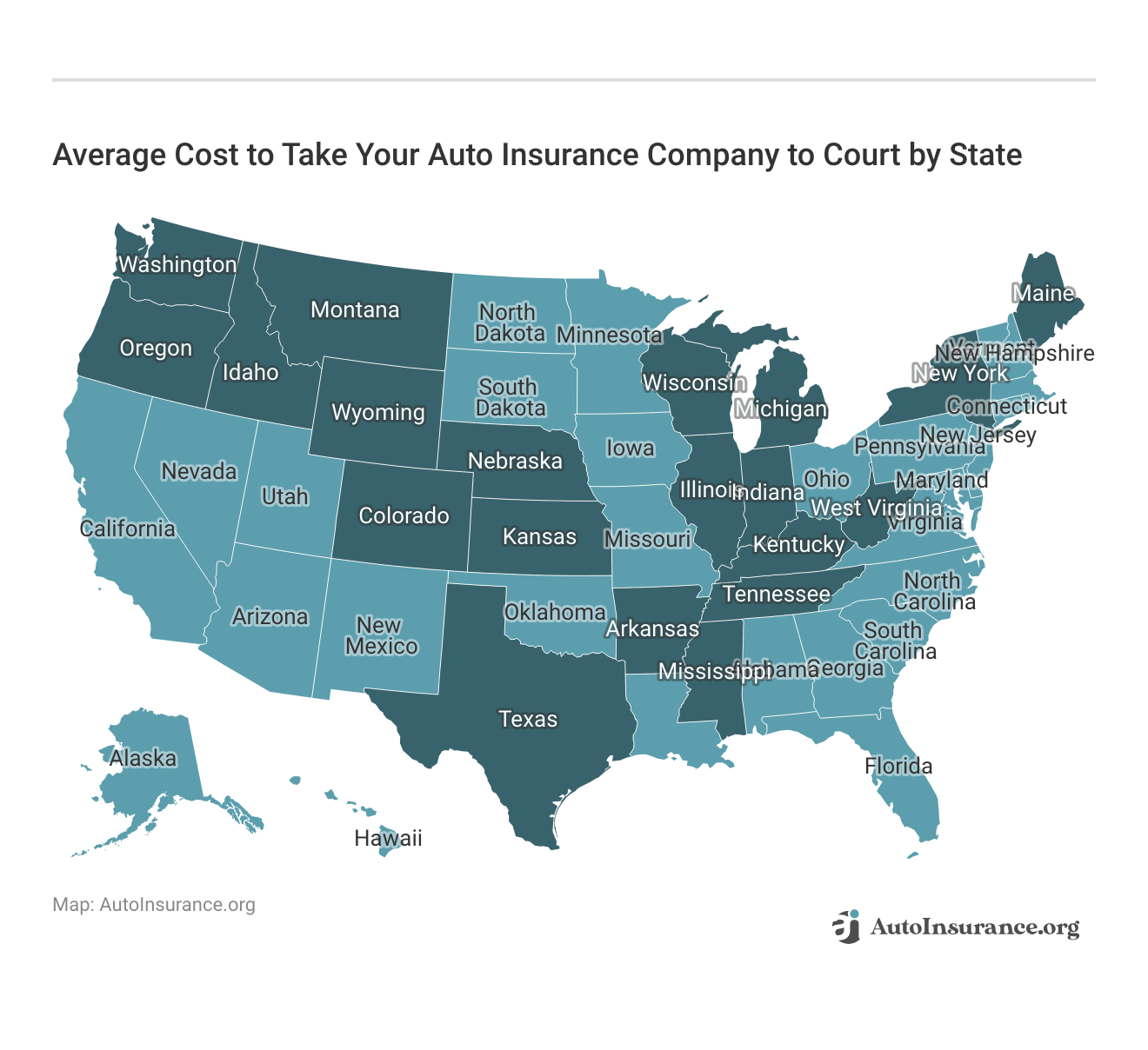 <h3>Average Cost to Take Your Auto Insurance Company to Court by State</h3>