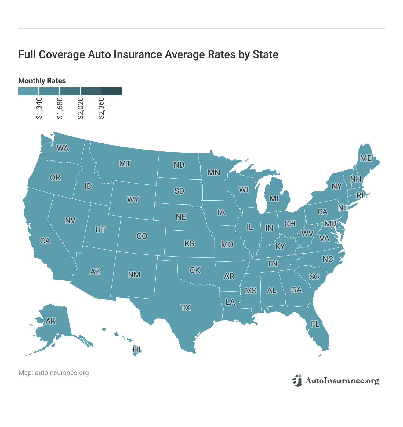 <h3>Full Coverage Auto Insurance Average Rates by State</h3>