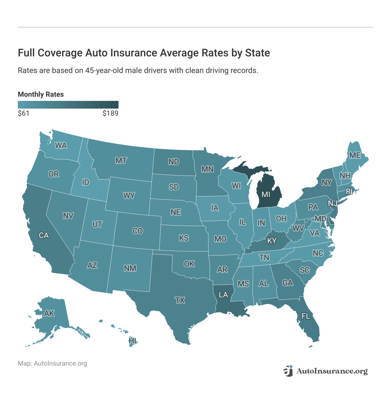 <h3>Full Coverage Auto Insurance Average Rates by State</h3>