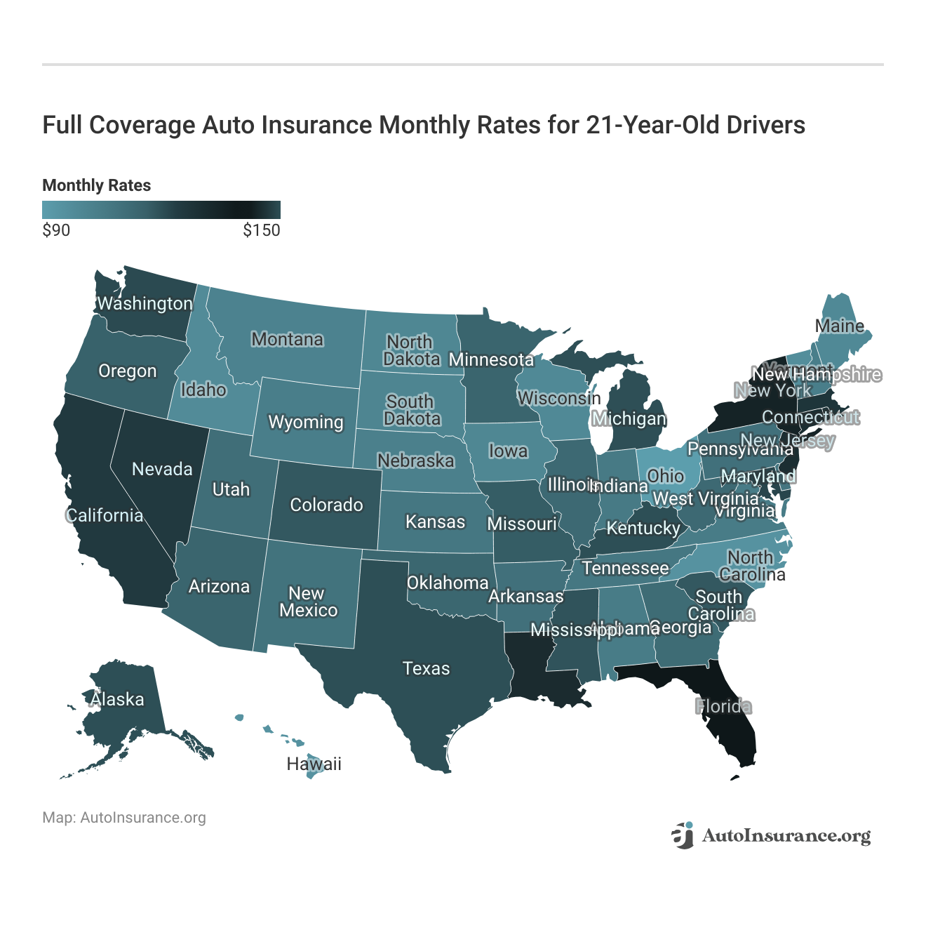 <h3>Full Coverage Auto Insurance Monthly Rates for 21-Year-Old Drivers</h3>