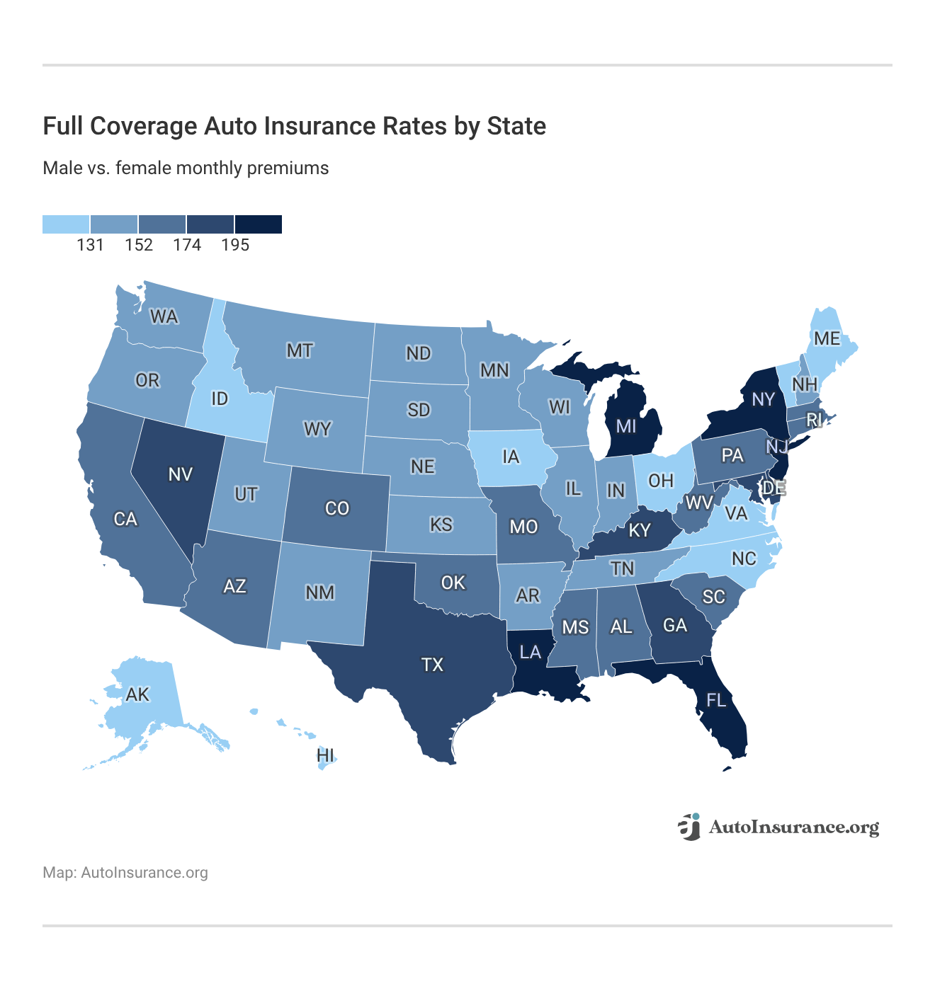 <h3>Full Coverage Auto Insurance Rates by State</h3>