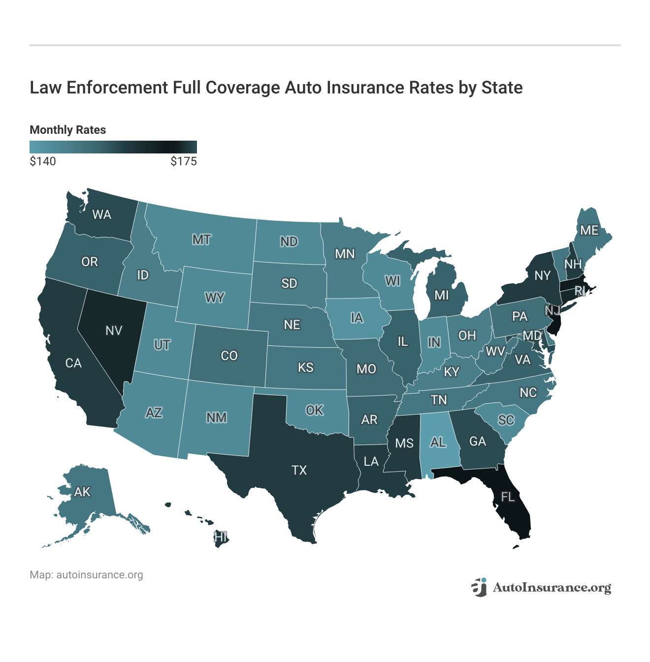 <h3>Law Enforcement Full Coverage Auto Insurance Rates by State</h3>