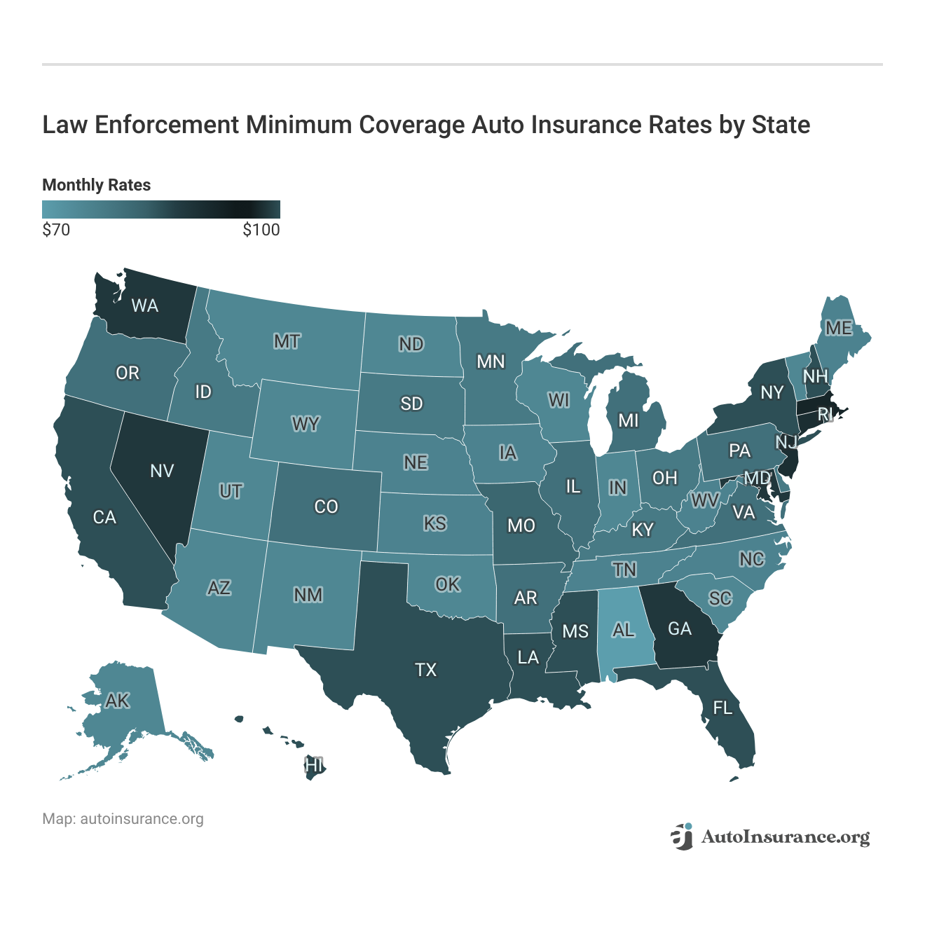 <h3>Law Enforcement Minimum Coverage Auto Insurance Rates by State</h3>