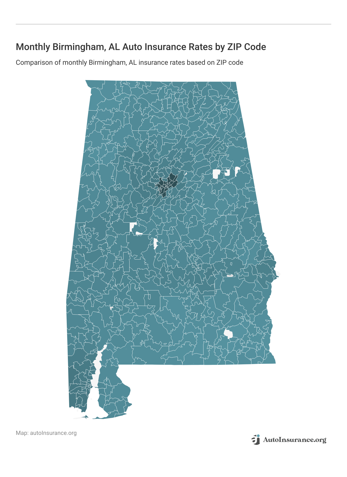 <h3>Monthly Birmingham, AL Auto Insurance Rates by ZIP Code</h3>