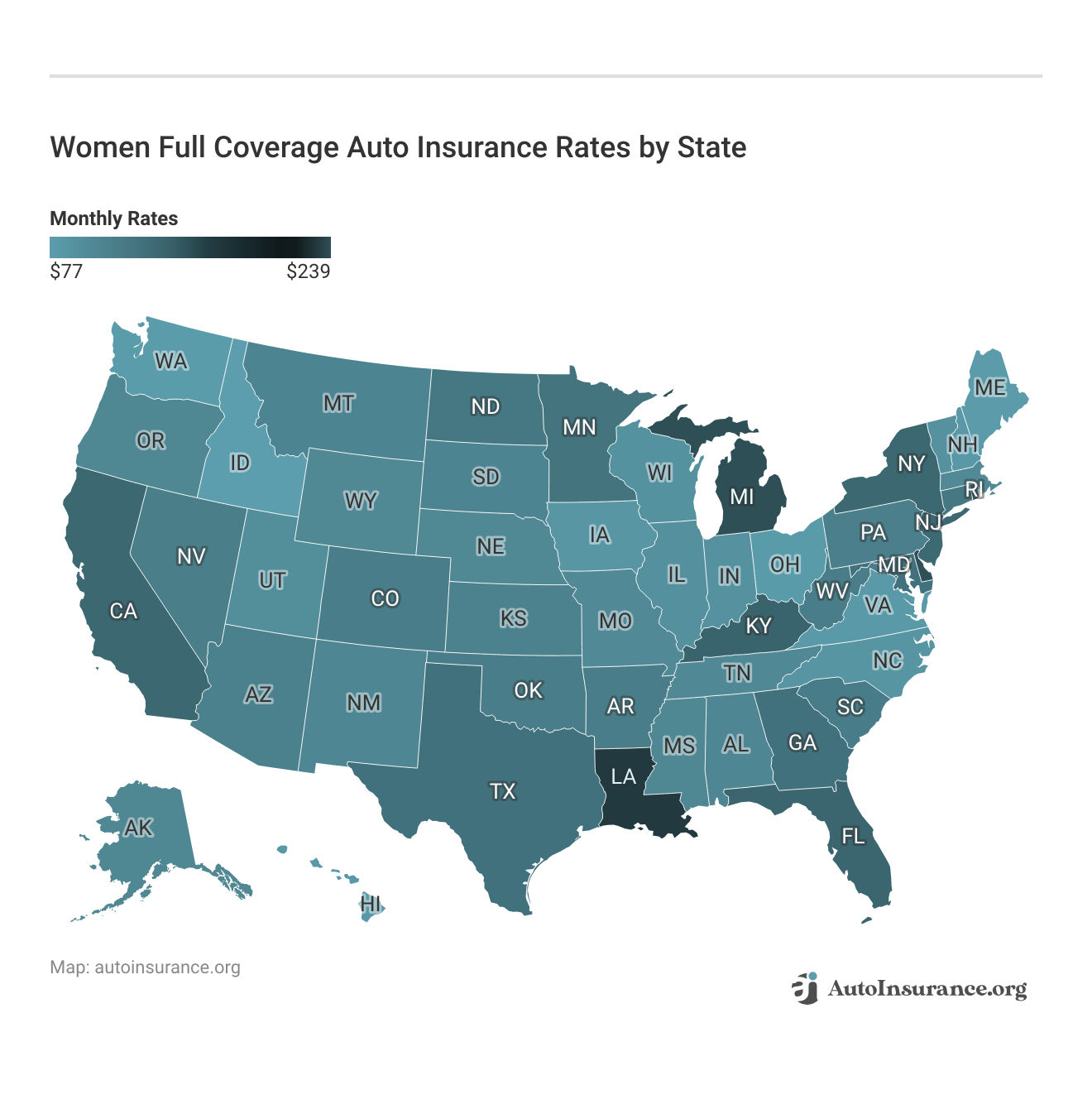 <h3>Women Full Coverage Auto Insurance Rates by State</h3>