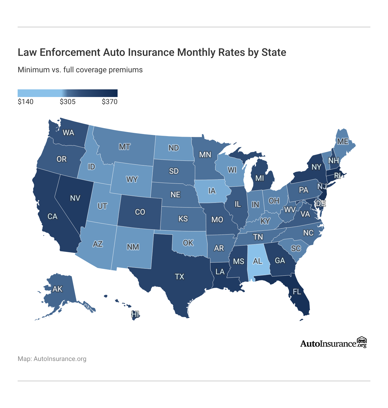 Law Enforcement Auto Insurance Monthly Rates by State Law Enforcement Auto Insurance Monthly Rates by State