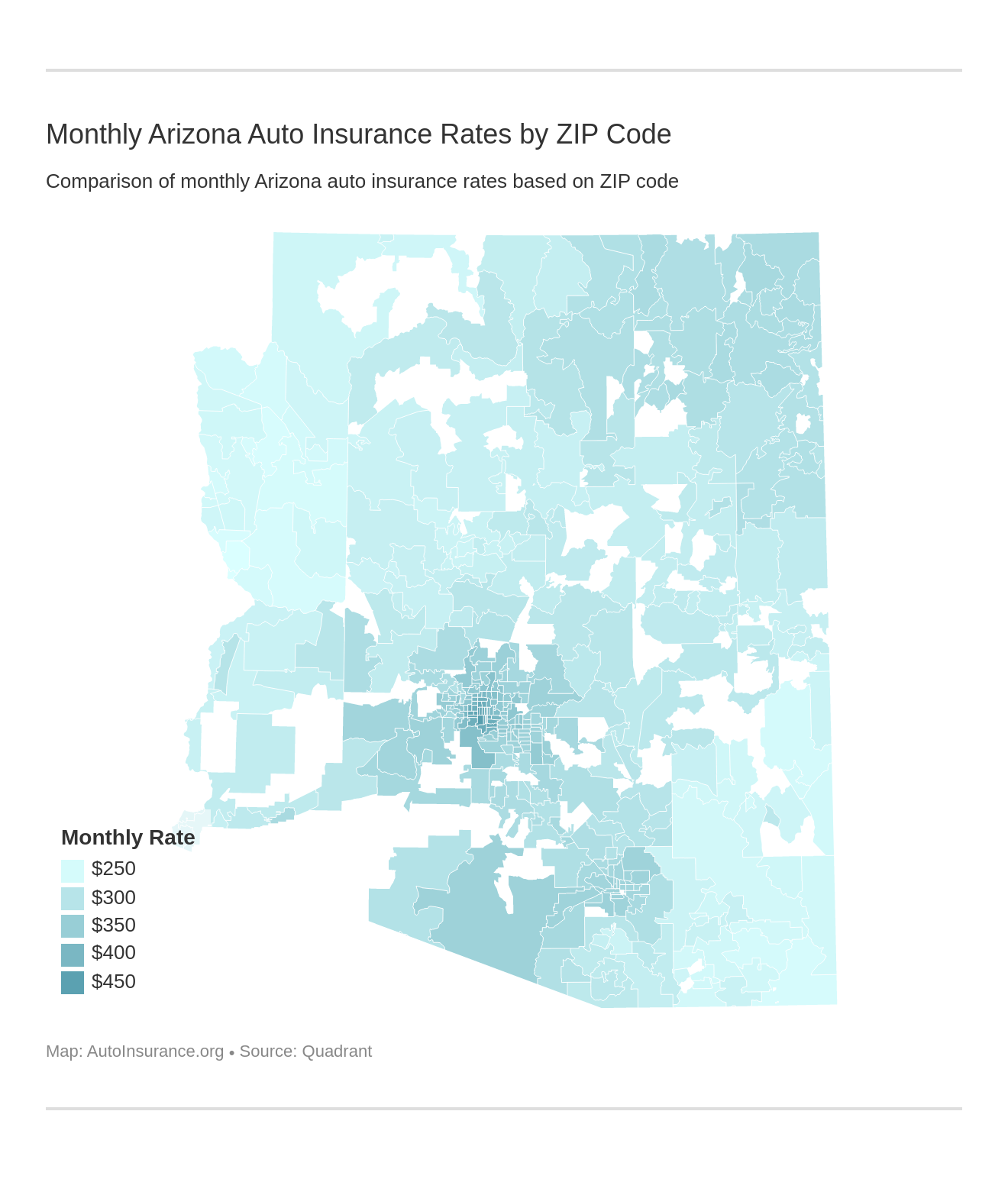 Monthly Arizona Auto Insurance Rates by ZIP Code