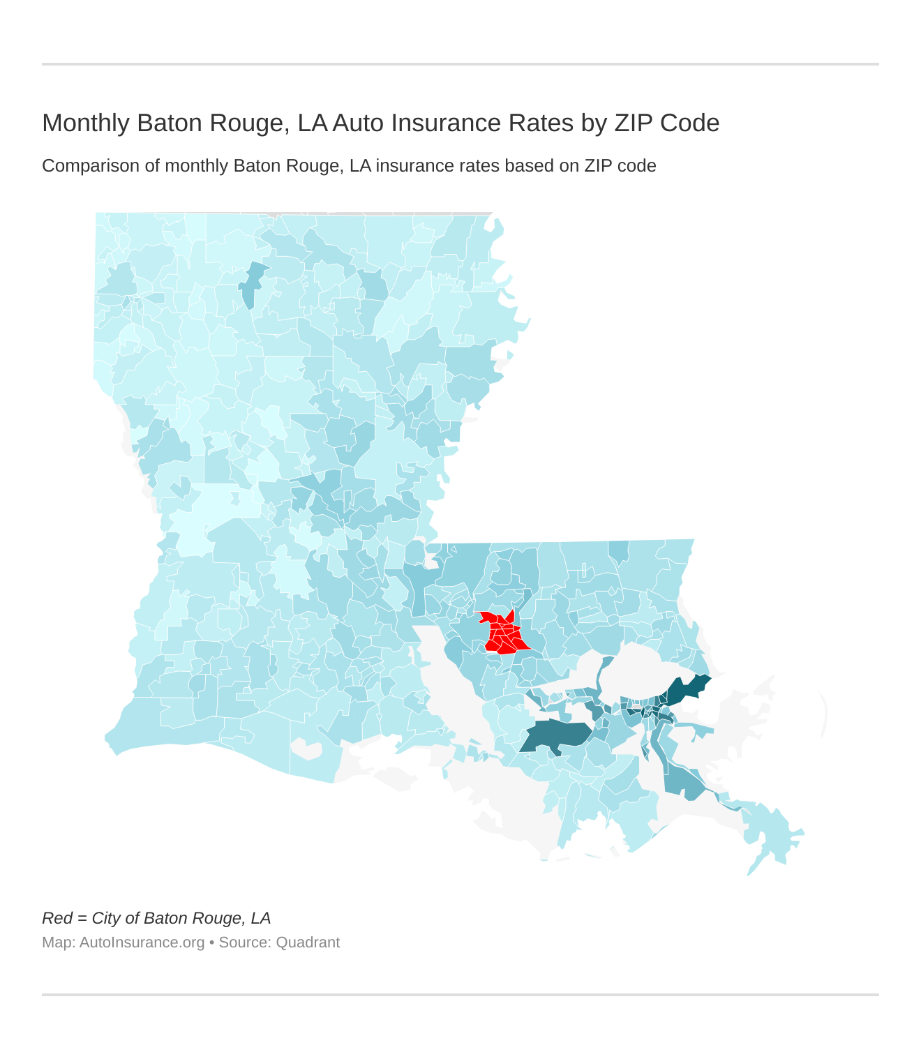 Monthly Baton Rouge, LA Auto Insurance Rates by ZIP Code