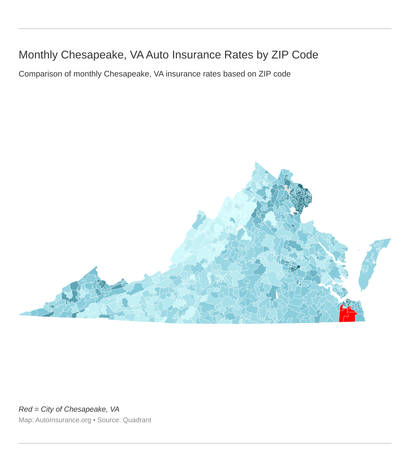 Monthly Chesapeake, VA Auto Insurance Rates by ZIP Code
