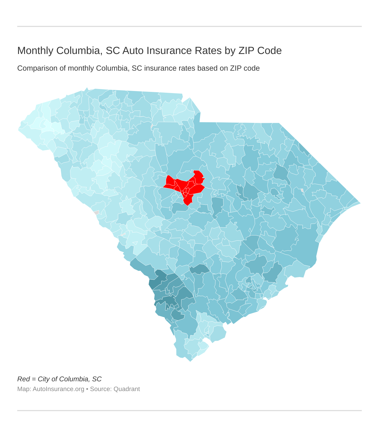 Monthly Columbia, SC Auto Insurance Rates by ZIP Code