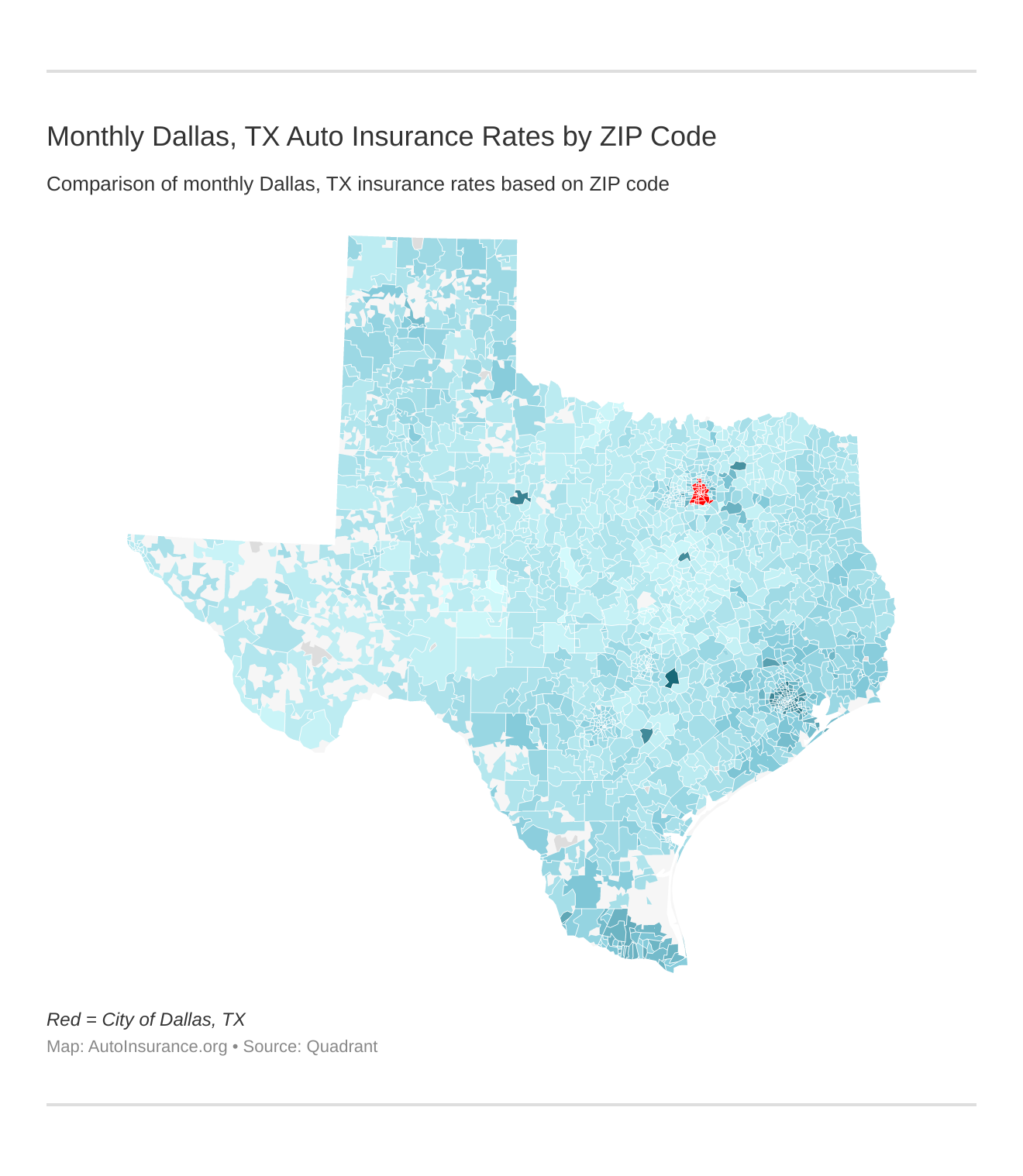 Monthly Dallas, TX Auto Insurance Rates by ZIP Code