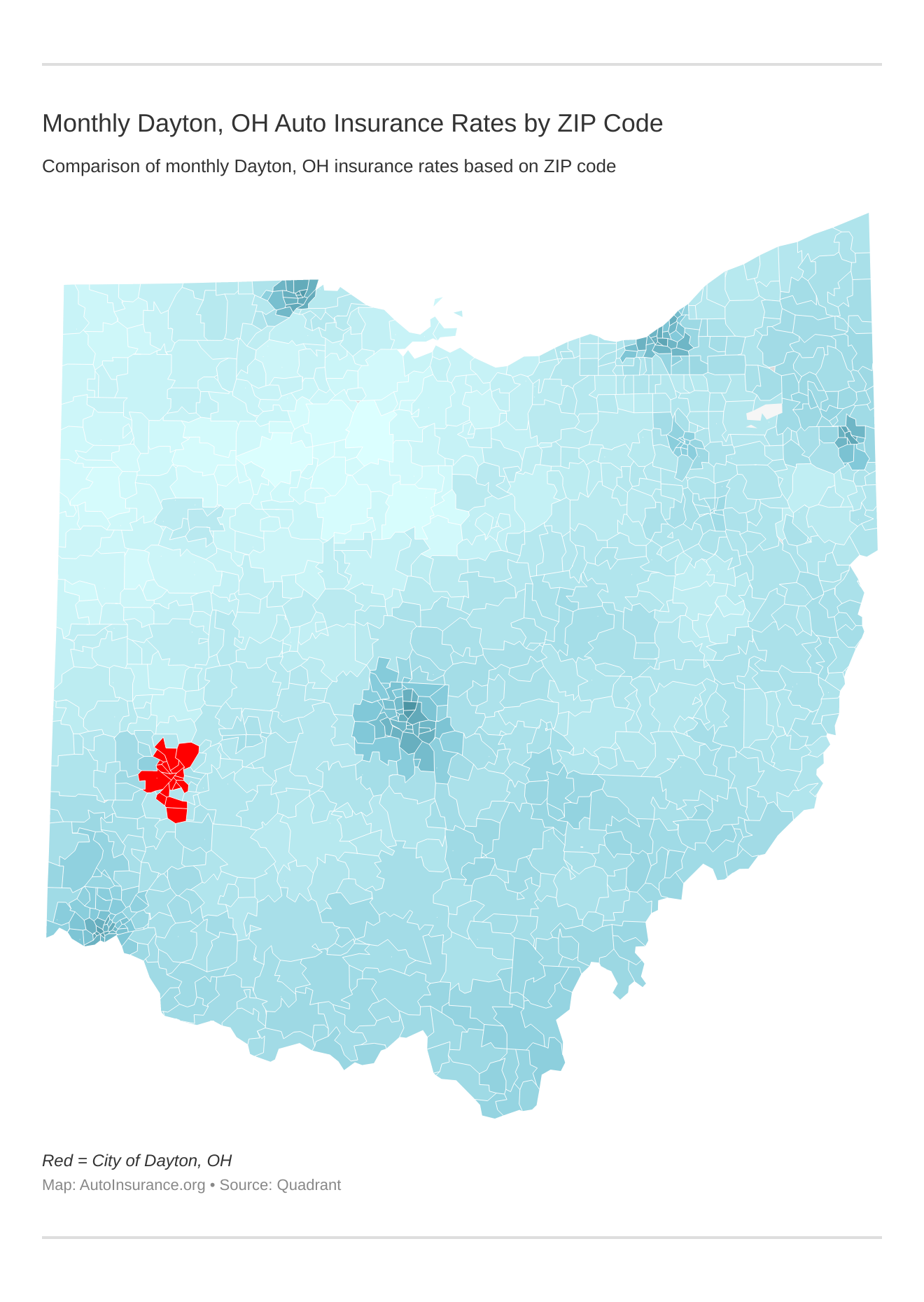 Monthly Dayton, OH Auto Insurance Rates by ZIP Code