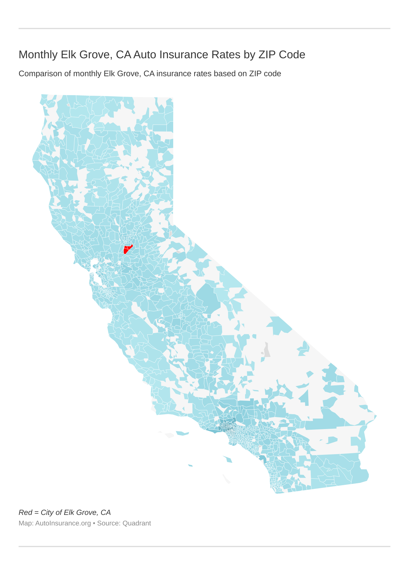 Monthly Elk Grove, CA Auto Insurance Rates by ZIP Code