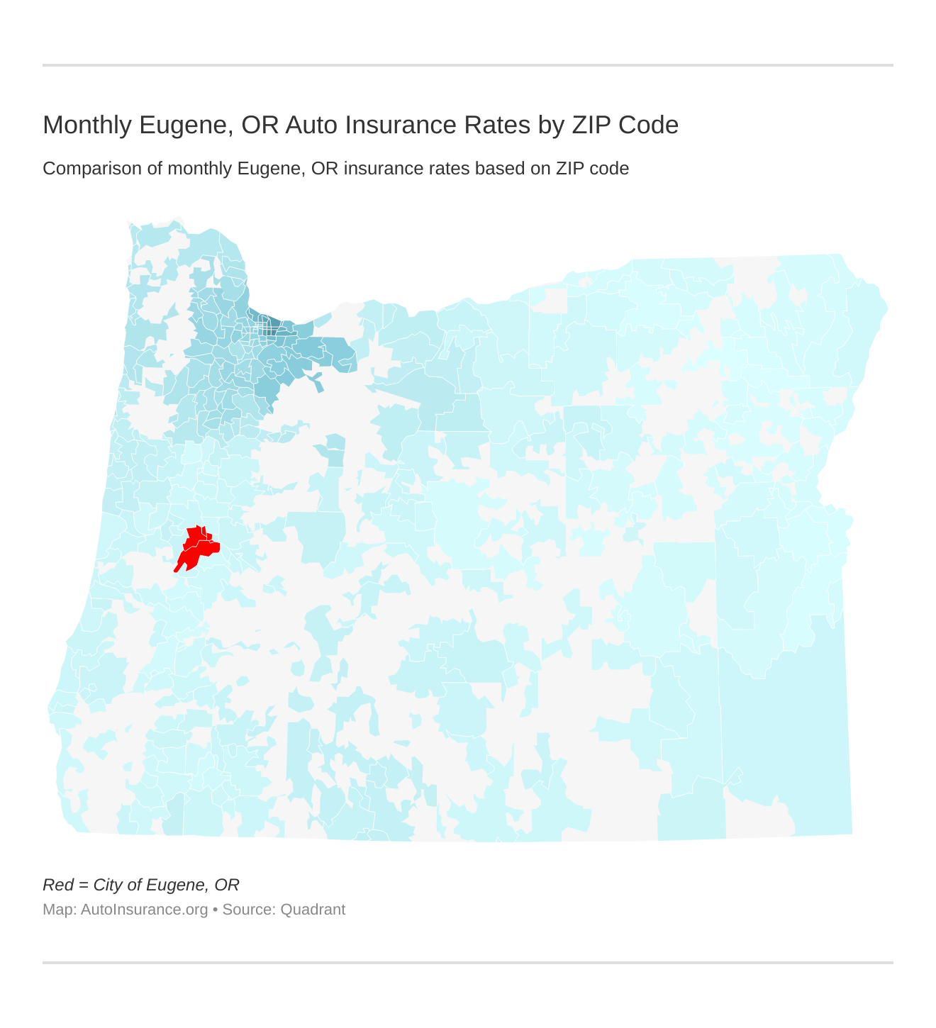Monthly Eugene, OR Auto Insurance Rates by ZIP Code