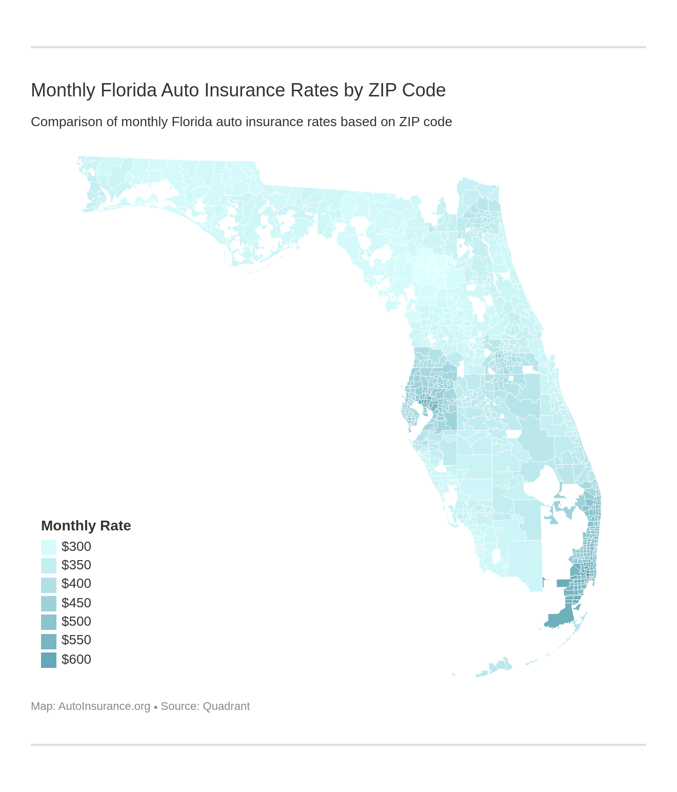Monthly Florida Auto Insurance Rates by ZIP Code