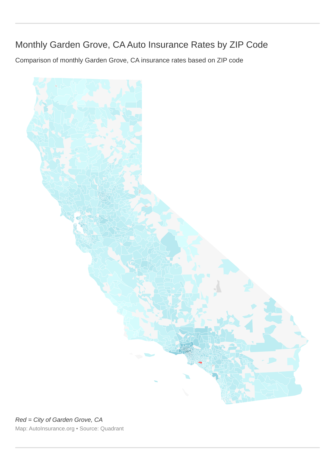 Monthly Garden Grove, CA Auto Insurance Rates by ZIP Code