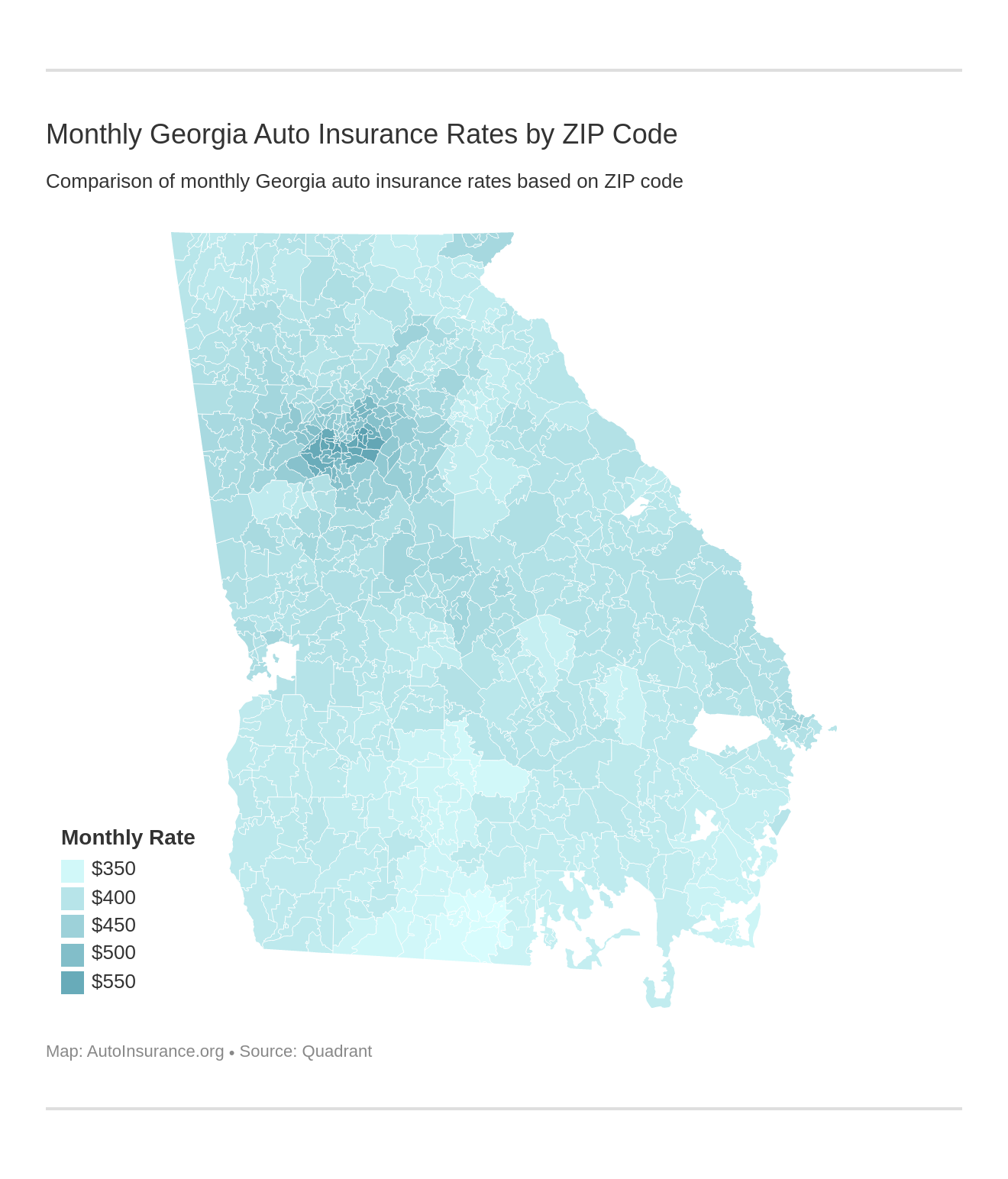 Monthly Georgia Auto Insurance Rates by ZIP Code