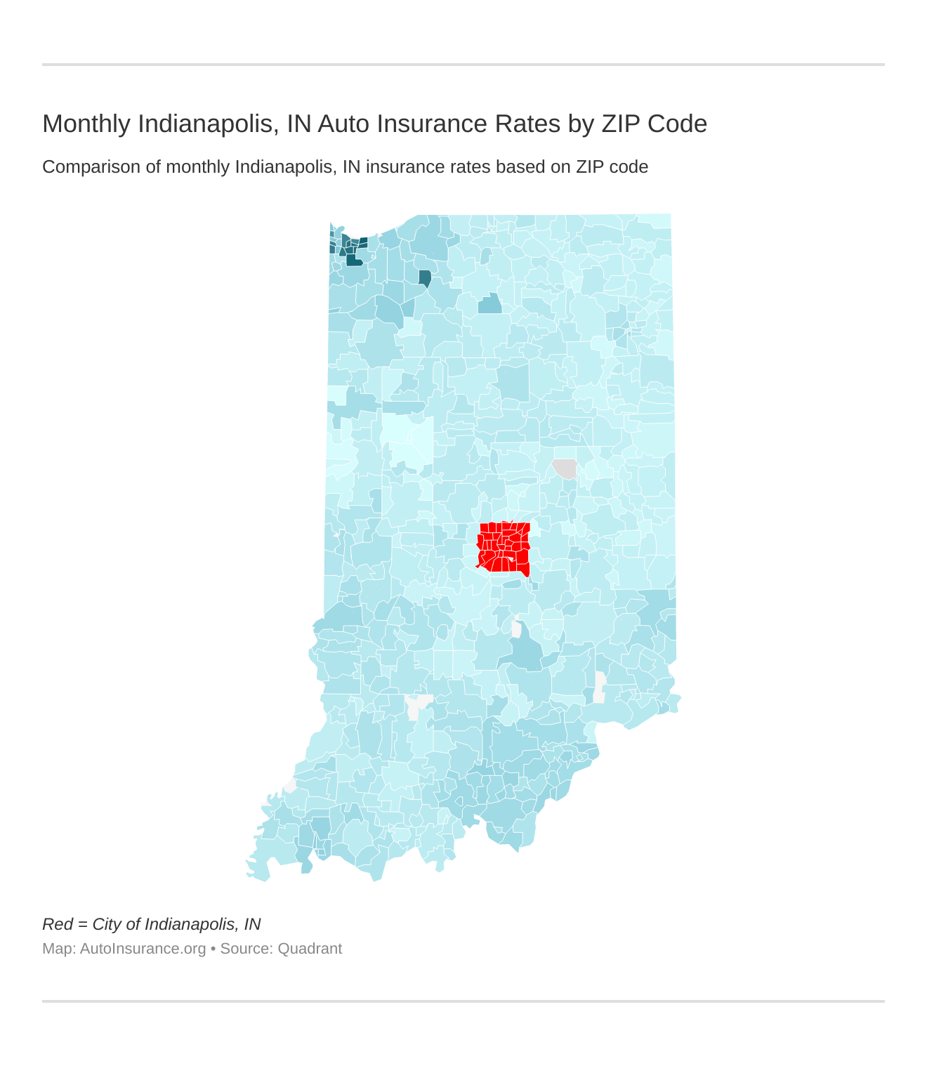 Monthly Indianapolis, IN Auto Insurance Rates by ZIP Code