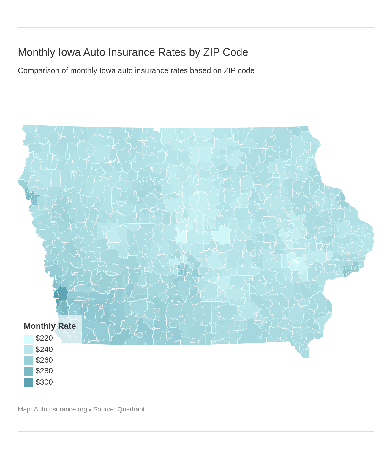 Monthly Iowa Auto Insurance Rates by ZIP Code