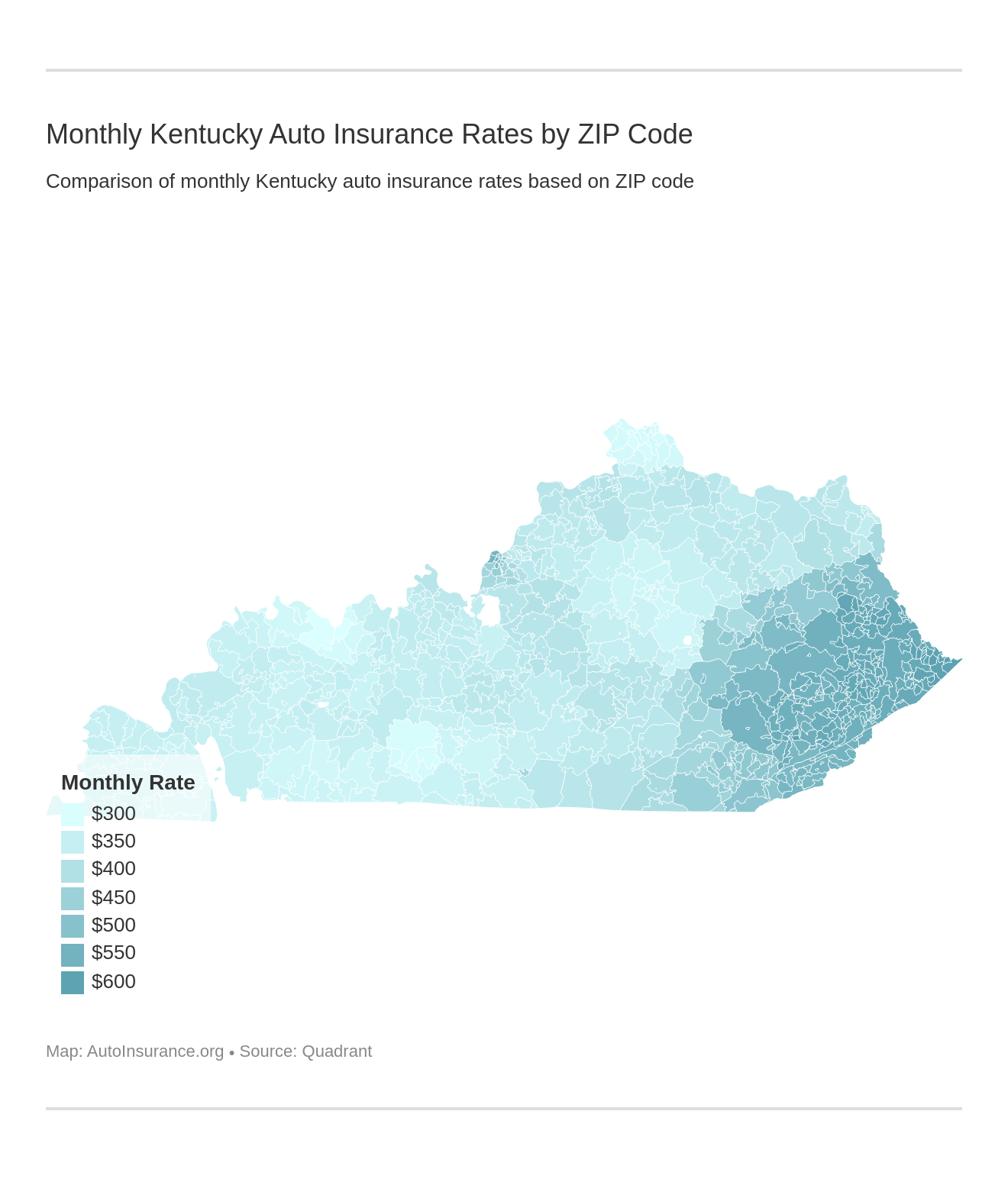 Monthly Kentucky Auto Insurance Rates by ZIP Code