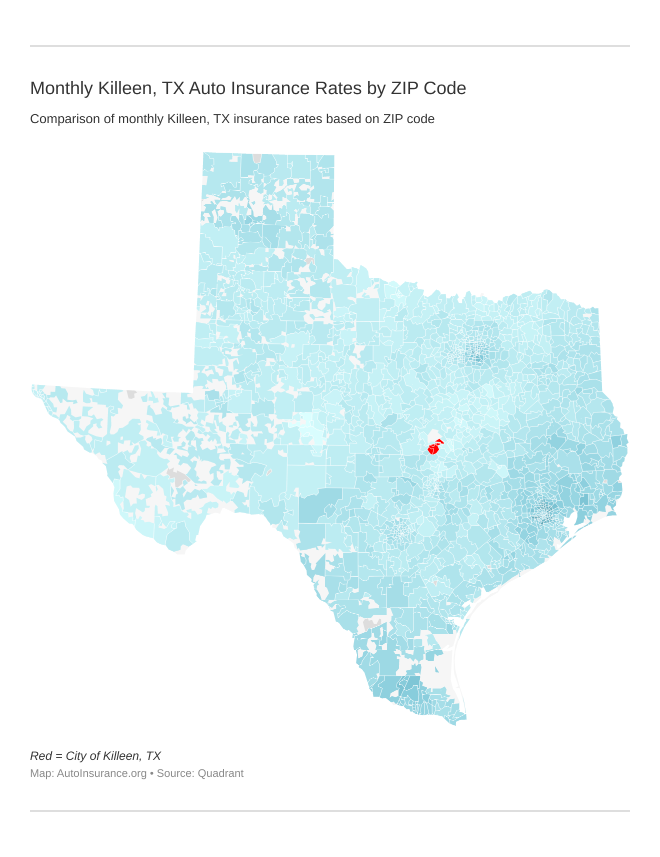 Monthly Killeen, TX Auto Insurance Rates by ZIP Code