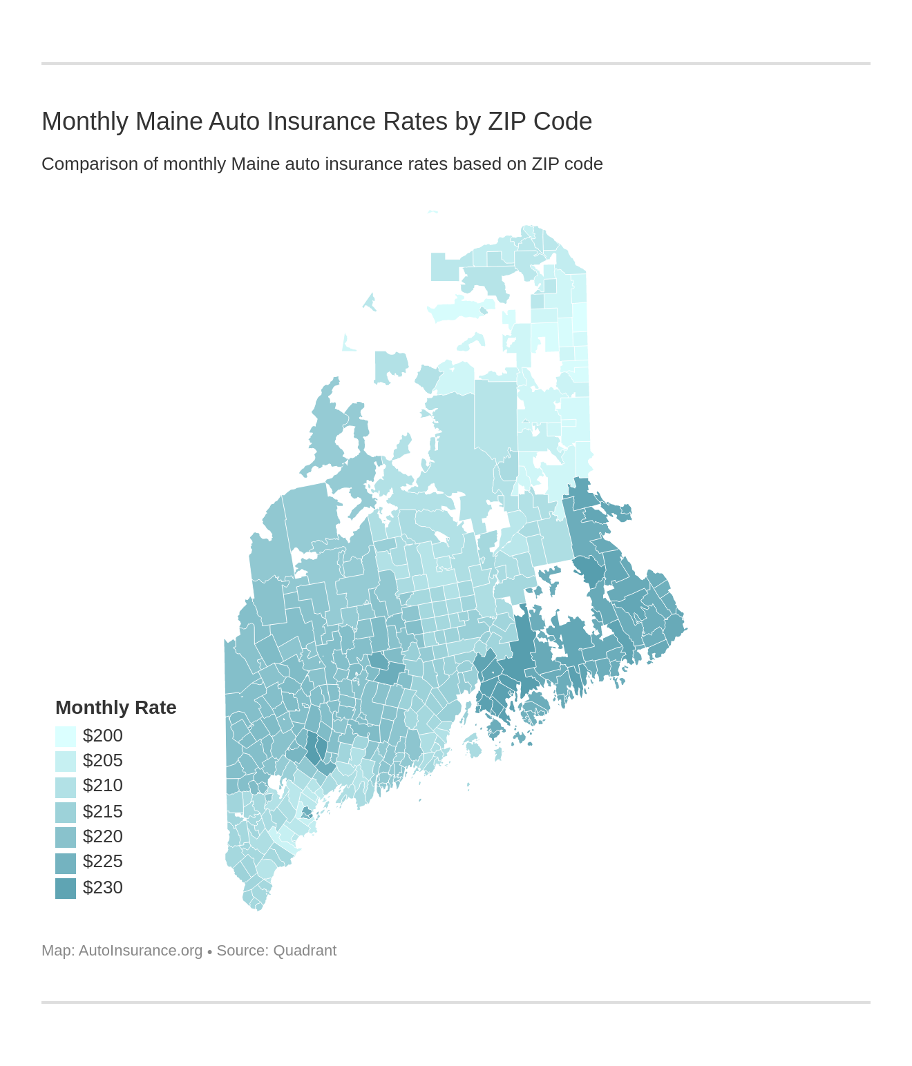 Monthly Maine Auto Insurance Rates by ZIP Code