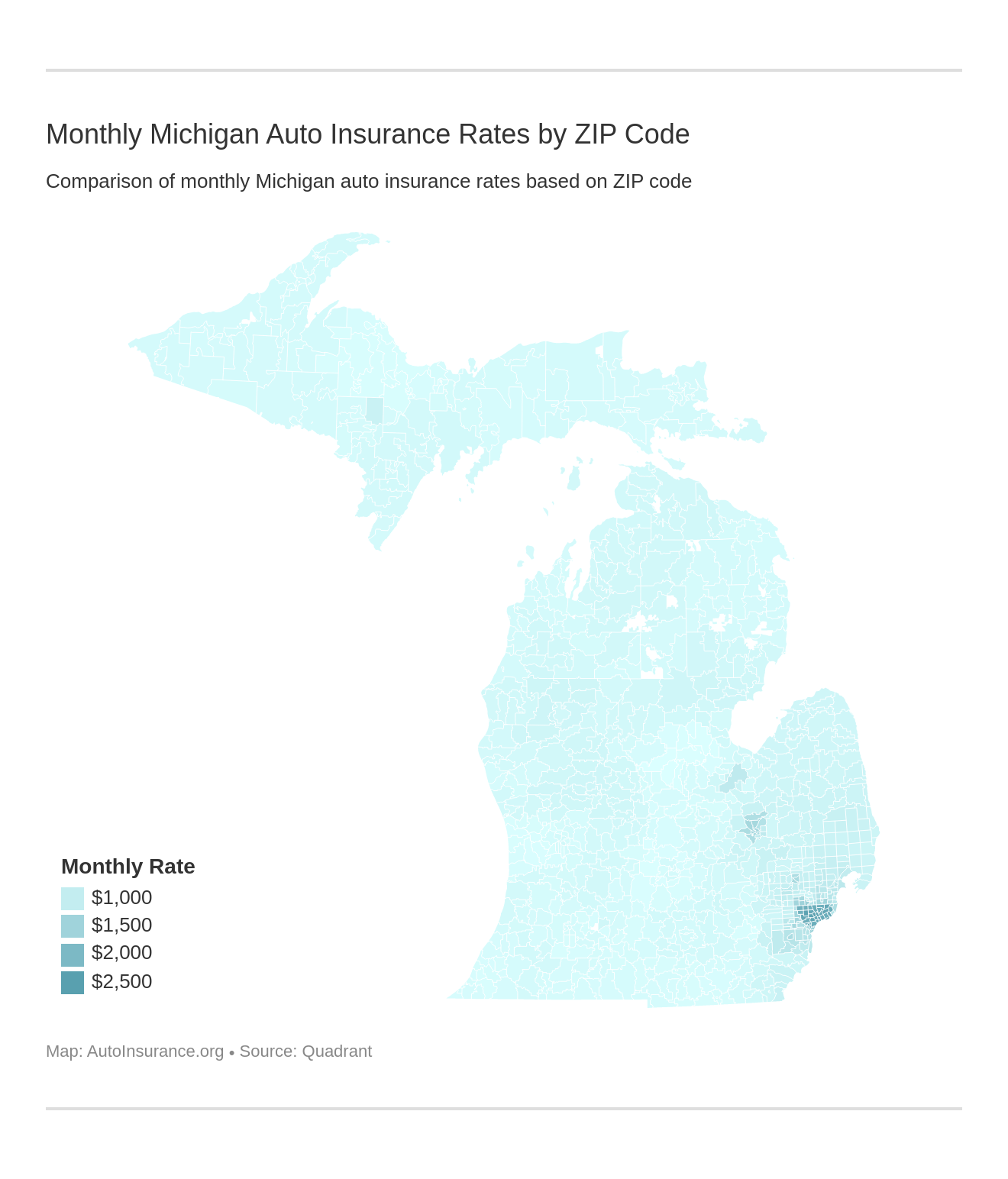 Monthly Michigan Auto Insurance Rates by ZIP Code