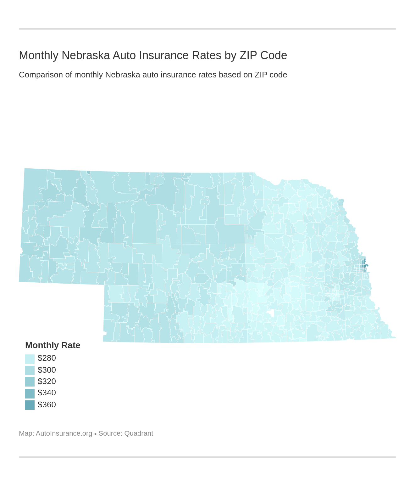 Monthly Nebraska Auto Insurance Rates by ZIP Code