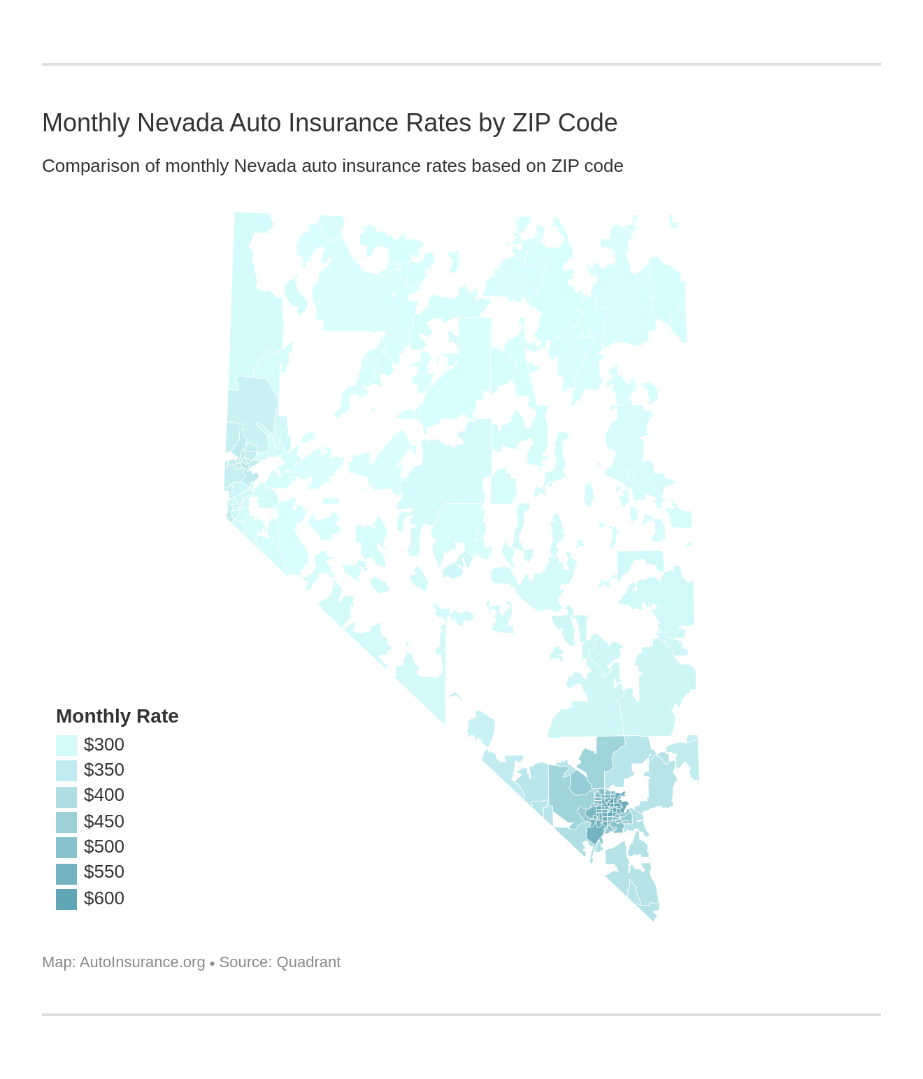 Monthly Nevada Auto Insurance Rates by ZIP Code