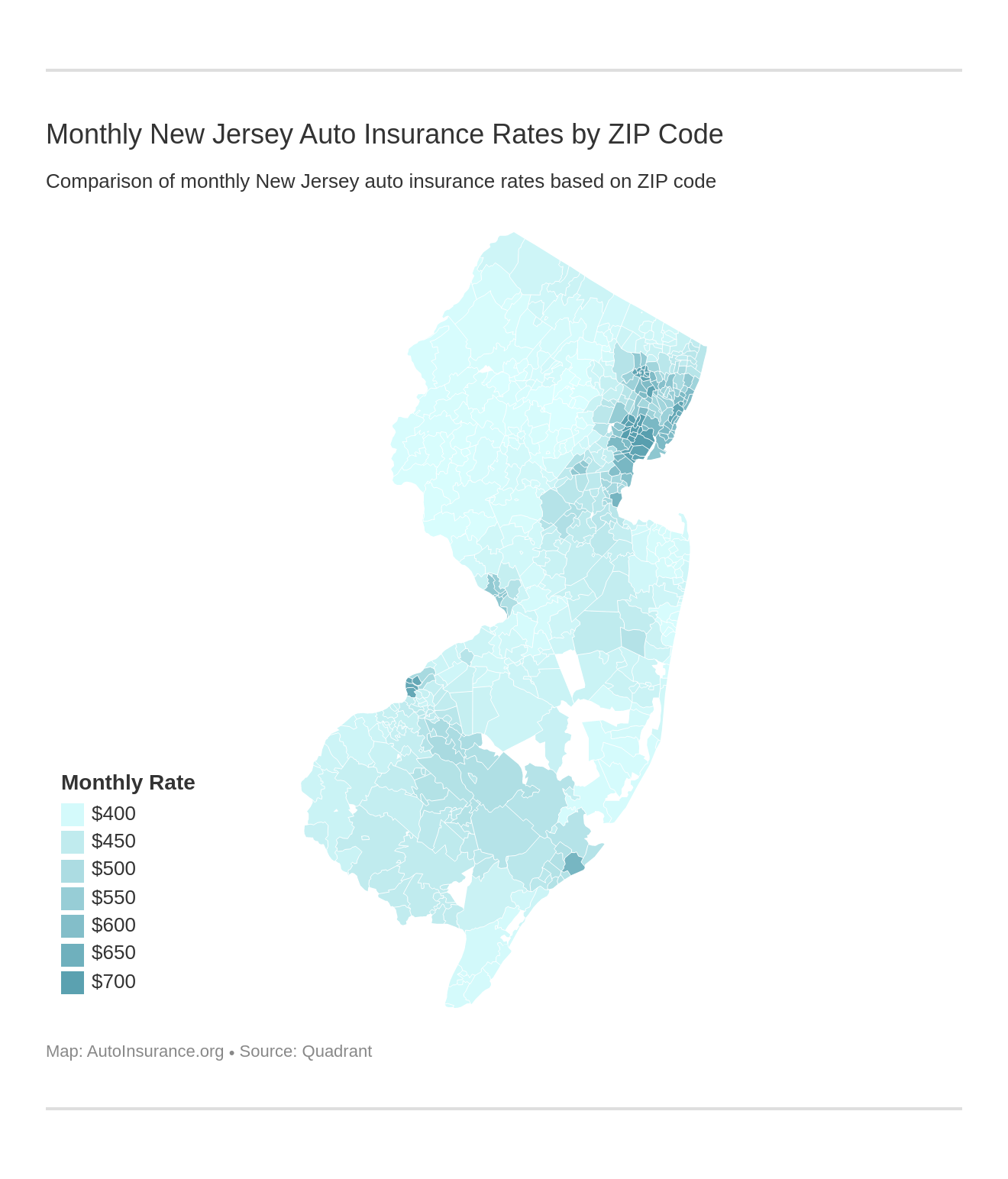 Monthly New Jersey Auto Insurance Rates by ZIP Code